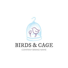 Two cute birds inside cage logo
