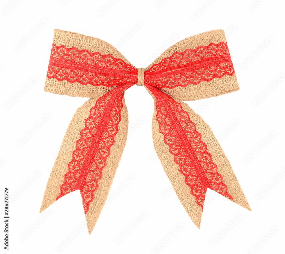 Canvas Prints Burlap ribbon bow with red lace isolated on white background - Canvas Prints