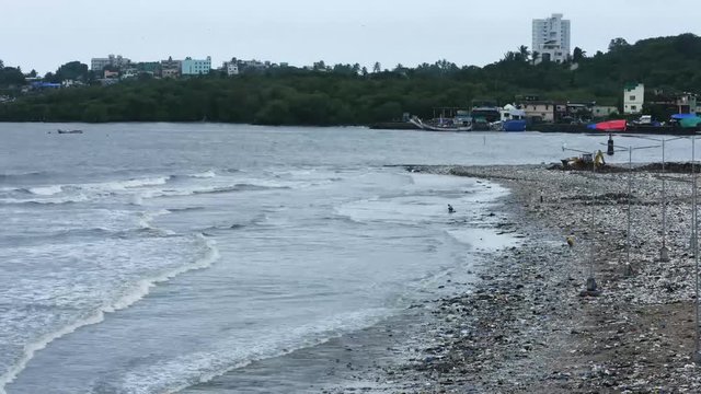 time lapse of versova beach at Mumbai.Pollution environmental problem. Plastic bottles, bags, trash and sewage dumped in ocean 