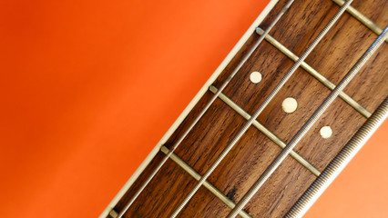 bass guitar neck . color background. closeup