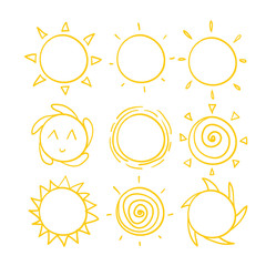 doodle sun illustration vector with handddrawn cartoon style