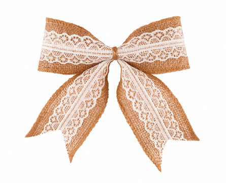 Burlap Ribbon Bow Isolated On White Background Stock Photo - Download Image  Now - Ribbon - Sewing Item, Burlap, Tied Bow - iStock