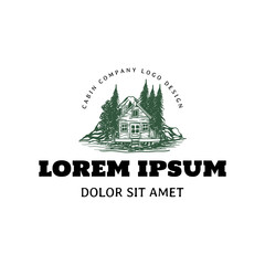 Fototapeta premium Nature log cabin in forest hand drawn logo