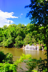 Fototapeta na wymiar Sai Yok Yai Waterfall in Sai Yok national park at Kanchanburi, Thailand. A greatest waterfall in a forest.