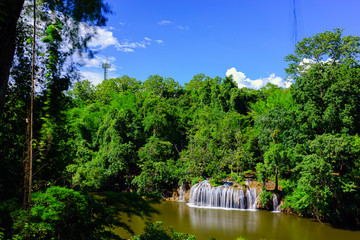 Sai Yok Yai Waterfall in Sai Yok national park at Kanchanburi, Thailand. A greatest waterfall in a forest.