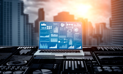 Big Data Technology for Business Finance Analytic Concept. Modern graphic interface shows massive...