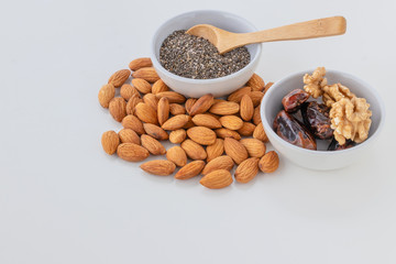 Frutos secos,  comida saludable, chia, almendras, nueces, goji,  coco