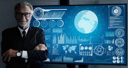 Data Analysis for Business and Finance Concept. Graphic interface showing future computer technology of profit analytic, online marketing research and information report for digital business strategy.