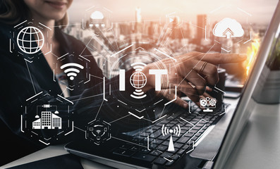 Internet of Things and Communication Technology Concept - Modern graphic interface showing smart...