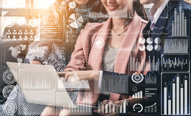 Big Data Technology for Business Finance Analytic Concept. Modern graphic interface shows massive...