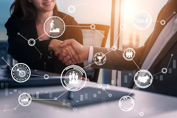 Human Resources Recruitment and People Networking Concept. Modern graphic interface showing professional employee hiring and headhunter seeking interview candidate for future manpower.