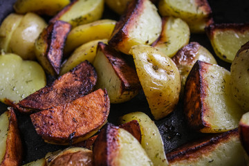 Fried in a pan the potatoes through the village