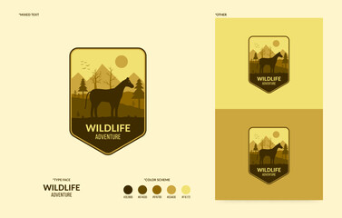 Wildlife logo with walking horse, outdoor adventure concept