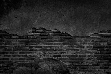 Black brick wall and concrete texture for background.