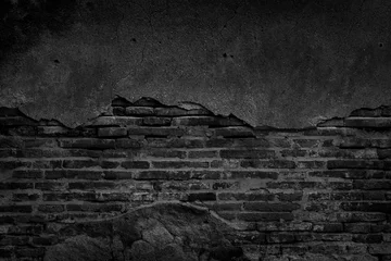 Wall murals Brick wall Black brick wall and concrete texture for background.