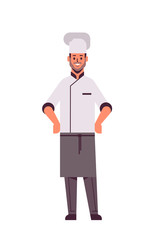 male professional chef cook standing pose man restaurant kitchen worker in uniform cooking food concept flat full length vertical