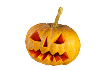 Spooky Halloween pumpkin jack-o-lantern isolated on a white background