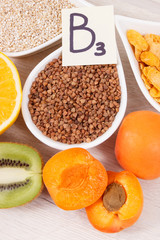 Healthy nutritious food as source minerals, vitamin B3 and dietary fiber