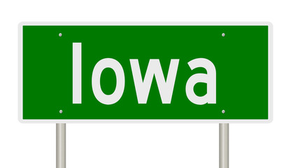 Rendering of a green road sign for Iowa