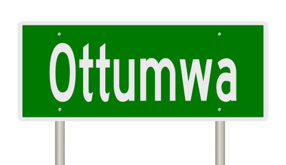 Rendering of a green road sign for Ottumwa Iowa © Rex Wholster