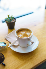 Close-Up Of Espresso In Cup On Table