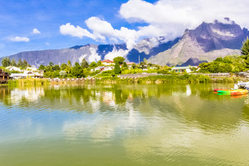 Fototapeta premium lake in the mountains, Cilaos, Réunion Island 
