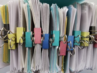 Small Square Sheets of Paper with a Curved Edges and Metal Binder Clips in Stacks, Flash Cards, English, Learning the New Word with the Alphabet Cards