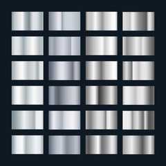Silver Metal Gradient. Collection of Chrome Pattern. Realistic Shine Metallic Template. Vector