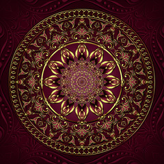 Vintage background mandala card with golden lace ornaments and art deco floral decorative elements