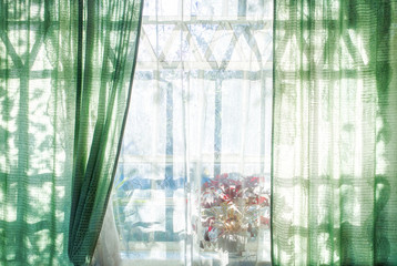 Sunlight passes through the window of the veranda