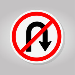 Do Not U-Turn Right Traffic Sign Isolate On White Background,Vector Illustration