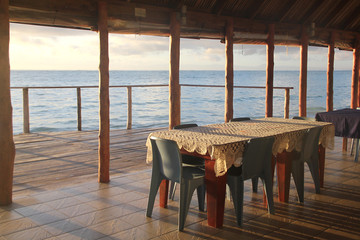 A dining space that facing sunset beach view of Savai'i, Samoa