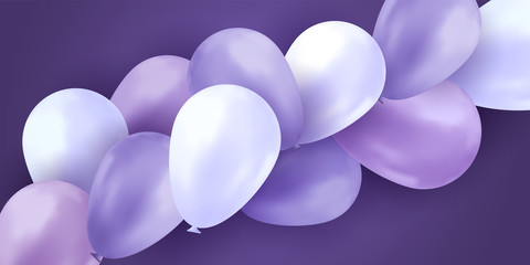 Balloons sky. Party background. Colorful realistic flyer. Birthday vector banner. Bright balloon.
