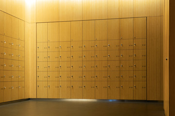 Bamboo Wall of Lockers in Fitting Room.