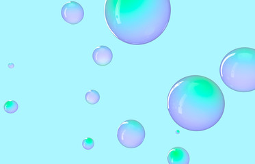 Abstract colorful 3d art background. Glossy Holographic floating liquid blobs, soap bubbles, metaballs.