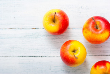 apple fruits on old white wooden table