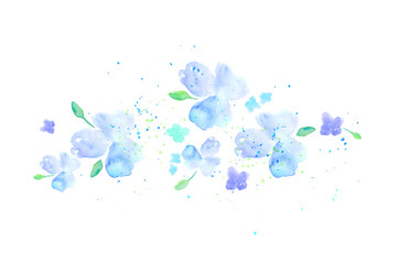 Composition with watercolor, abstract blue flowers, the basis for the design of postcards, banners, sites