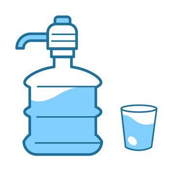 Water delivery service, clean liquid in bottle and cup