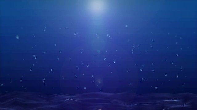 Air Bubble Undertow Floating Under Blue Ocean 4K Footage Seamless Loop Background. Realistic Forth Rising Up At Deep Sea To Surface Animation.