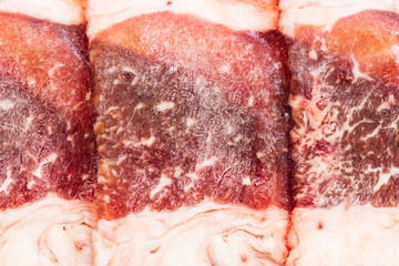 Close up of frozen raw beef meat texture