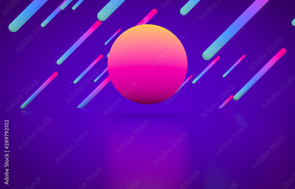 Poster Futuristic geometric shape empty stage with glowing neon color. Abstract 3d render background.