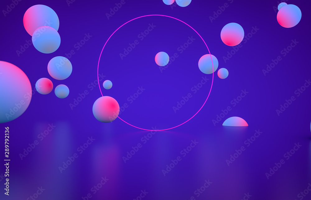 Leinwandbilder futuristic geometric shape empty stage with glowing neon color. abstract 3d render background.