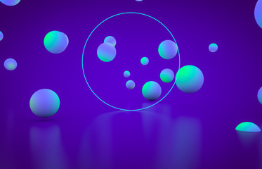 Futuristic geometric shape empty stage with glowing neon color. Abstract 3d render background.
