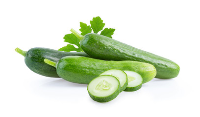 Cucumber with leaf isolated on a white background. full depth of field