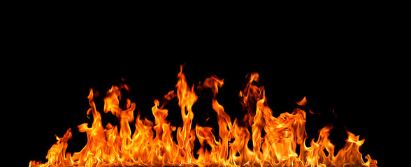 Fire flames on black background