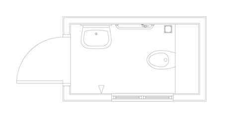 Toilet layout plan using the CAD drawing method. The layout complete with water closet, basin, and shower. 