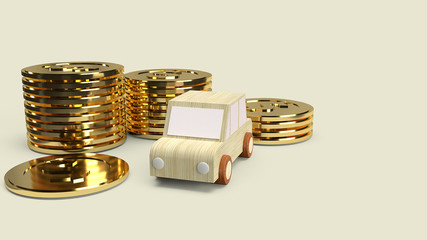  car wood toy and gold coins for car content 3d rendering.