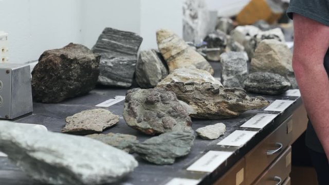 College Students studying Big Rocks in a Geology Class