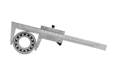 Calipers with metal bearing on white.