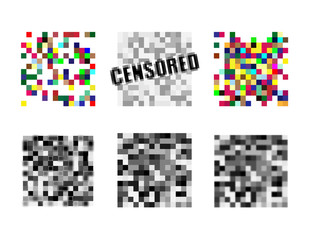 Set of Pixel censored signs. Black censor bar concept. Vector illustration.